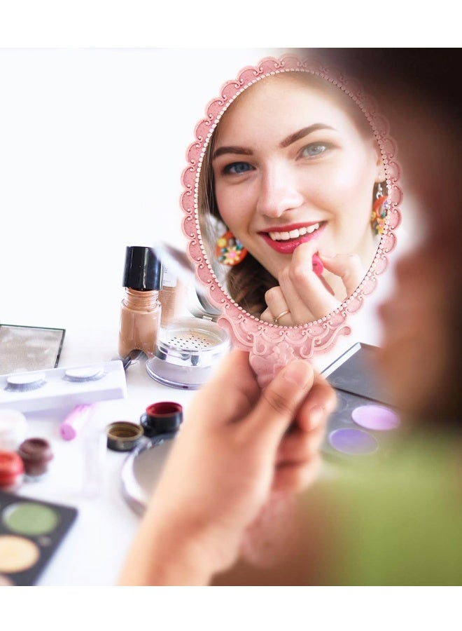 2 Pieces Vintage Handheld Mirror Portable Embossed Flower Mirror Hand Held Decorative Compact with Handle for Makeup Travel Personal - Image 4